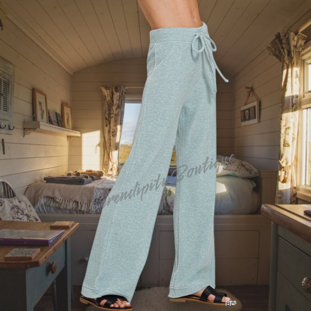 Zenana Fuzzy Soft Fleece High Rise Wide Flare Leg  Lightweight Cozy Lounge Pants - Picture 6 of 11